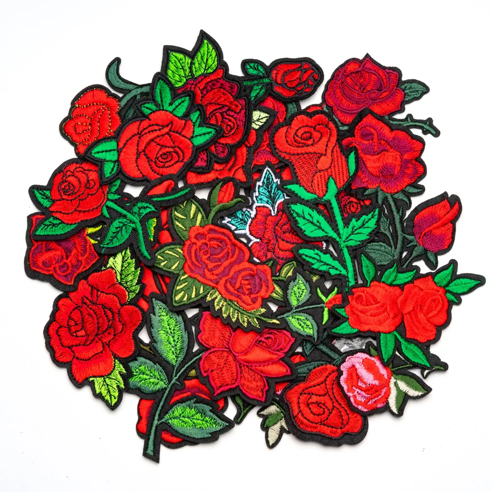 Red Rose Embroidery Patch - Decorative DIY Cloth Accent for Fashion & Accessories