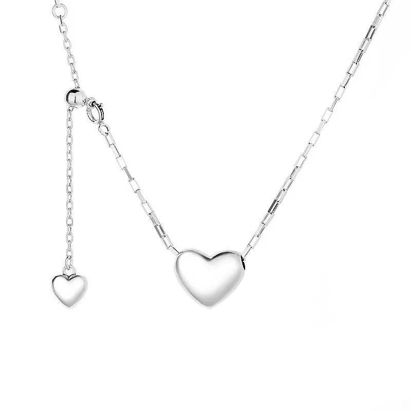 

415LM ZFSILVER S925 Sterling Silver FashionTrendy Retro Design Tassel 3D Heart Necklaces Women Wedding Charms Jewelry Match-all