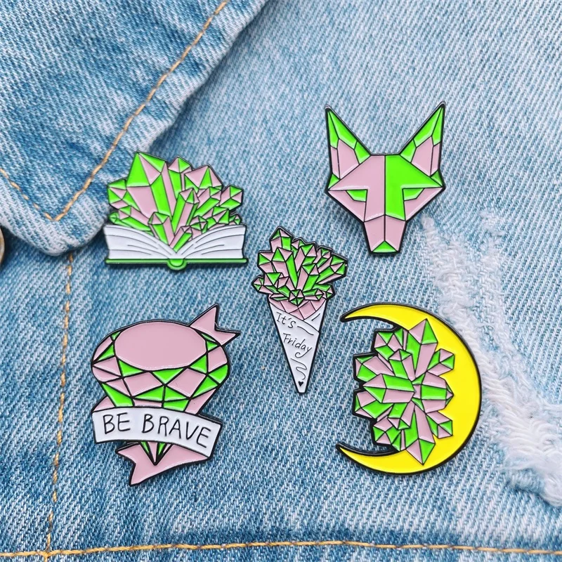 Creative Green Gem Animal Enamel Pins Ice Cream Books Moon Alloy Brooch  Badge Punk Accessories Woman Jewelry Gifts For Friends - Brooches -  AliExpress