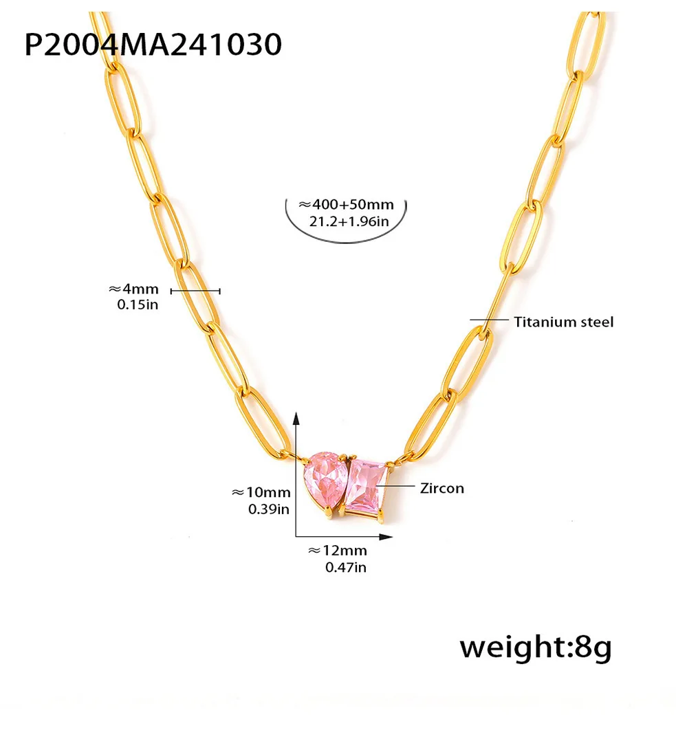 Wassertropfen Quadrat Zirkon Anhänger Halskette für Frauen Edelstahl Kette Vergoldet Charme Weiblichen Schmuck Geschenk – Detail 6