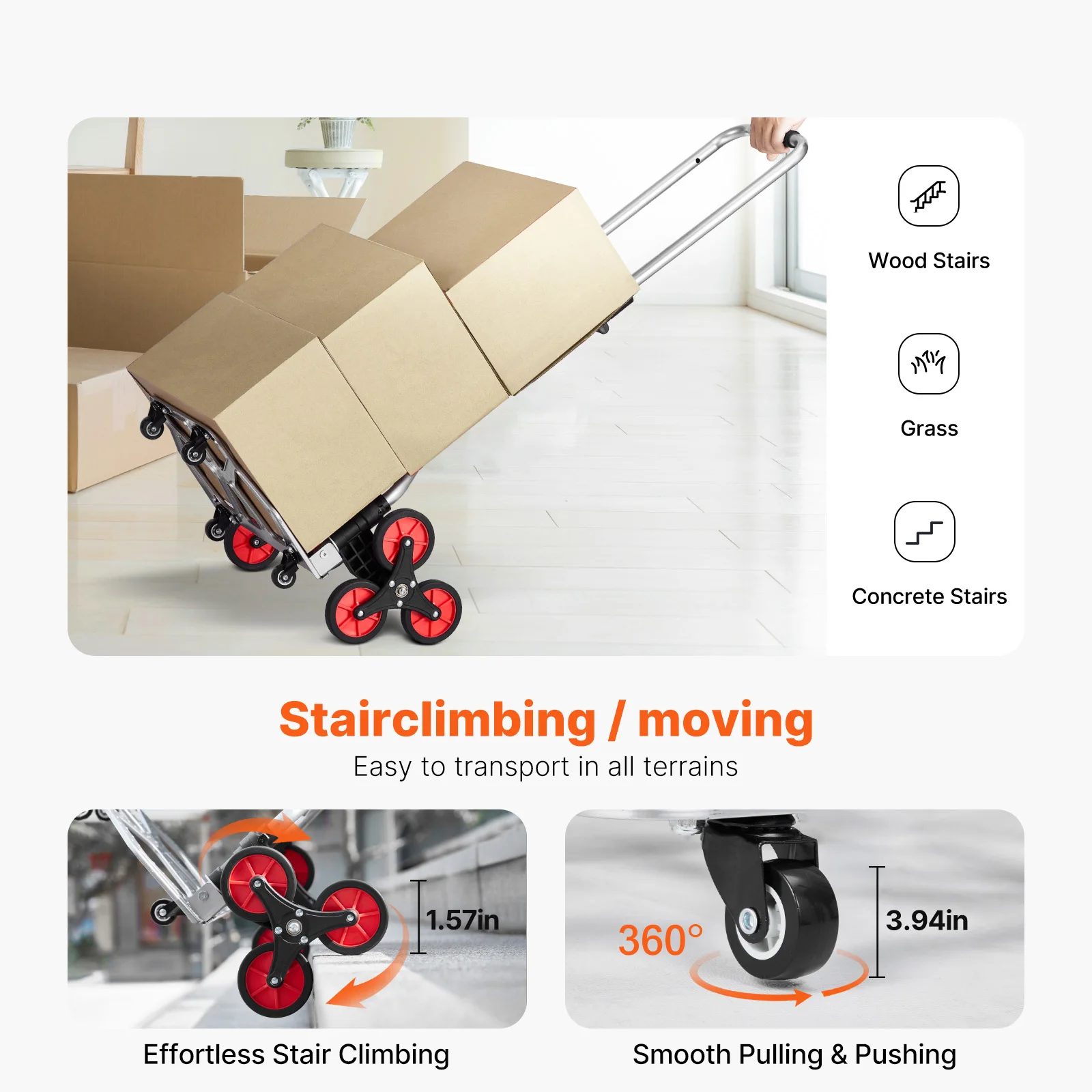 SucceBuy 260lbs Folding Hand Truck with Telescoping Handle & 2 Elastic Ropes Stair Climbing Cart Dolly for Warehouse Moving