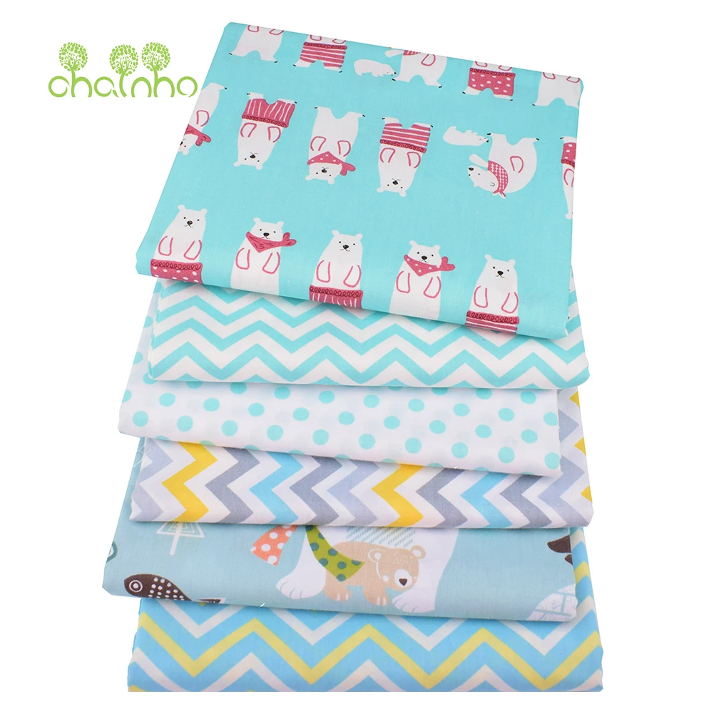 Chainho,Printed Twill Weave Cotton Fabric,Patchwork Cloth,DIY Sewing Quilting Material,Green Cartoon Series,4 Specification,QC11