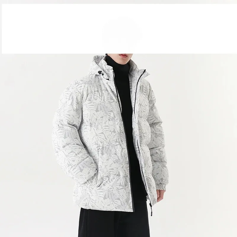 Men's Autumn Winter Hooded Geometric Print Pockets Zipper Shirring Long Sleeve Cardigan Jacket Coats Fashion Vintage Tops