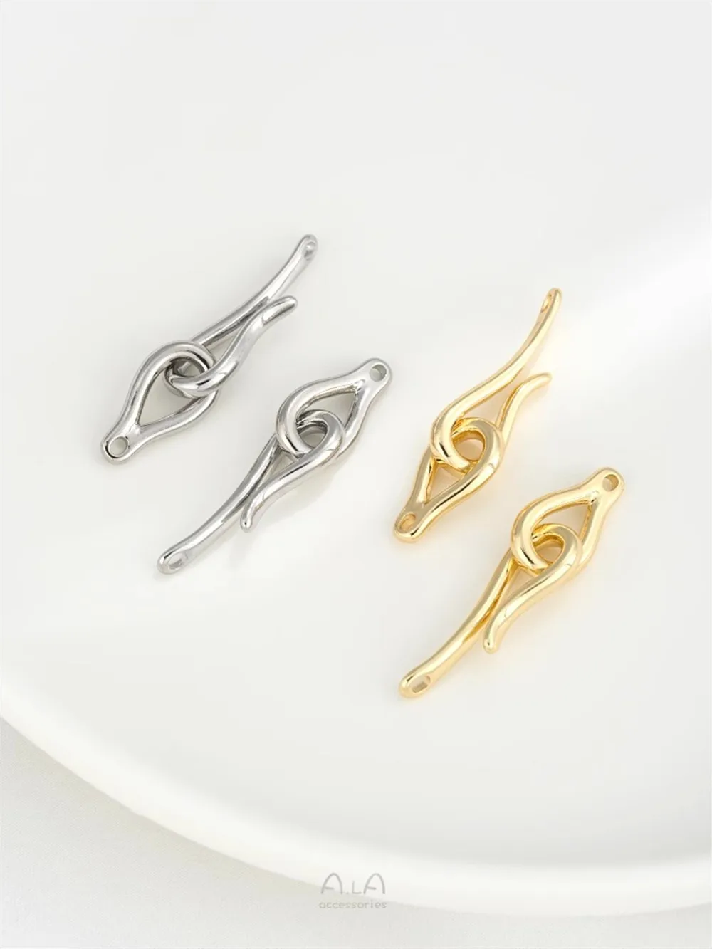 14K 금도금 구리 도금 두꺼운 금 낚시 바늘 모양 진주 버클, DIY 수공예 팔찌 목걸이 헤드피스 액세서리