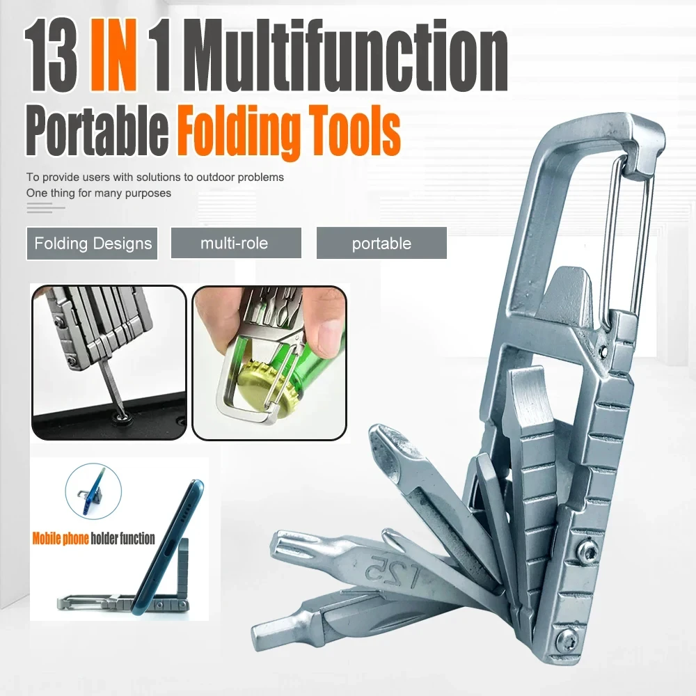 13 in 1 Multifunction Stainless Steel Tool Combination Folding Outdoor Tools Corkscrew Screwdriver Wrench Knife Knife Keychain