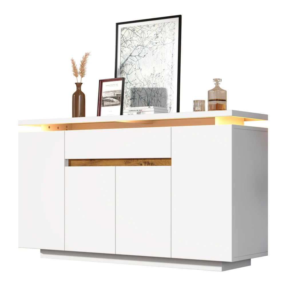 140 x 40 x 80 cm großes Sideboard mit LED-Beleuchtung, Kommode mit 1 Schublade und 4 Türen, Schrank für Wohnzimmer, Flur oder Küche – Detail 24