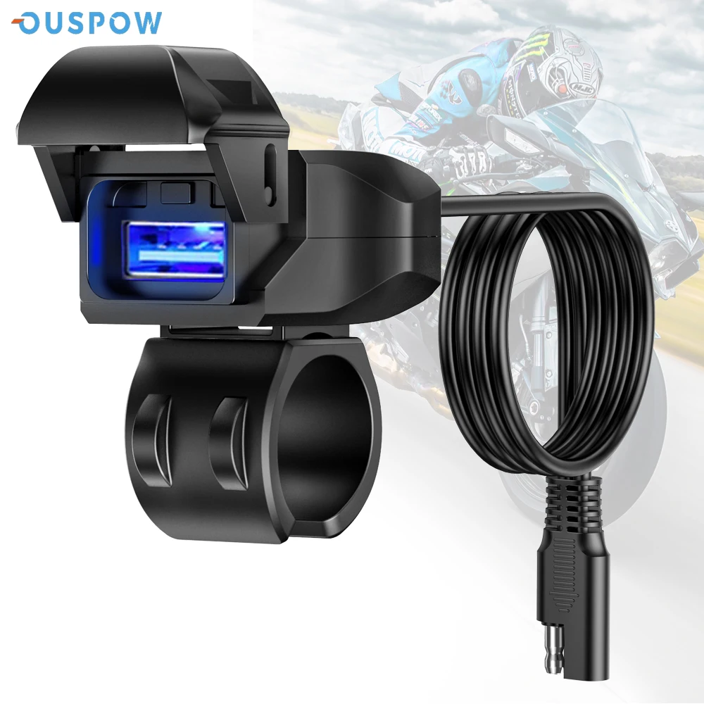 

Ouspow Motorcycle USB Charger SAE to USB Adapter Waterproof Automatically ON/Off Switch DC 9V-24V USB C Motorcycle Charger