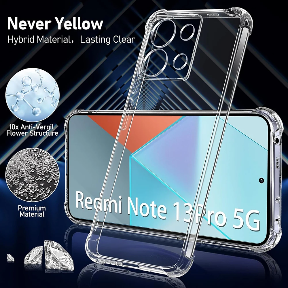 Coque en silicone antichoc avec airbag pour Xiaomi Redmi Note 13 12 Pro Plus Pro+ 13c 12c 4g 5g Ultra Tnin Soft Back Cover Clear Shell_voghion.com