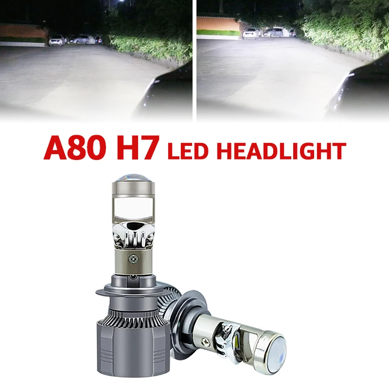 A80 LED 안개등 미니 헤드라이트 전구, 캔버스 자동 프로젝터 렌즈, H4 H..