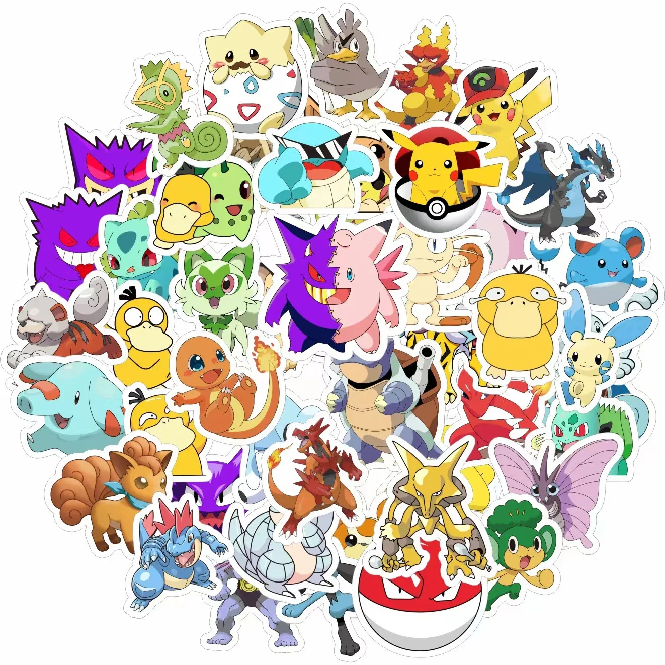 50/100PCS Kawaii Pikachu Anime Pokemon Stickers for Laptop Suitcase Skateboard Guitar Phone Cartoon Sticker Kid Gift Toys 5