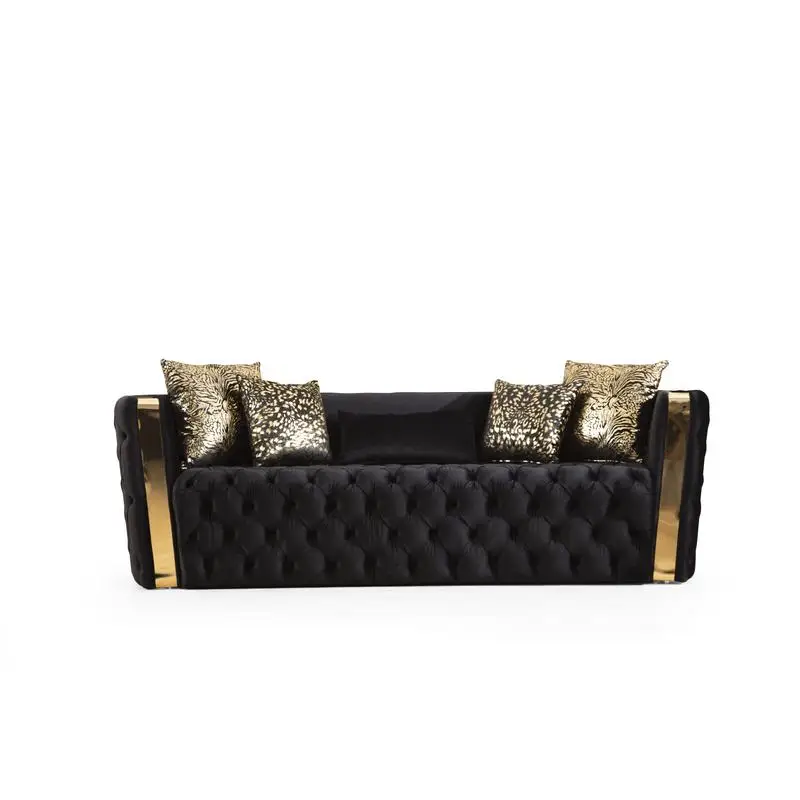 Black Velvet Sofa Set 4