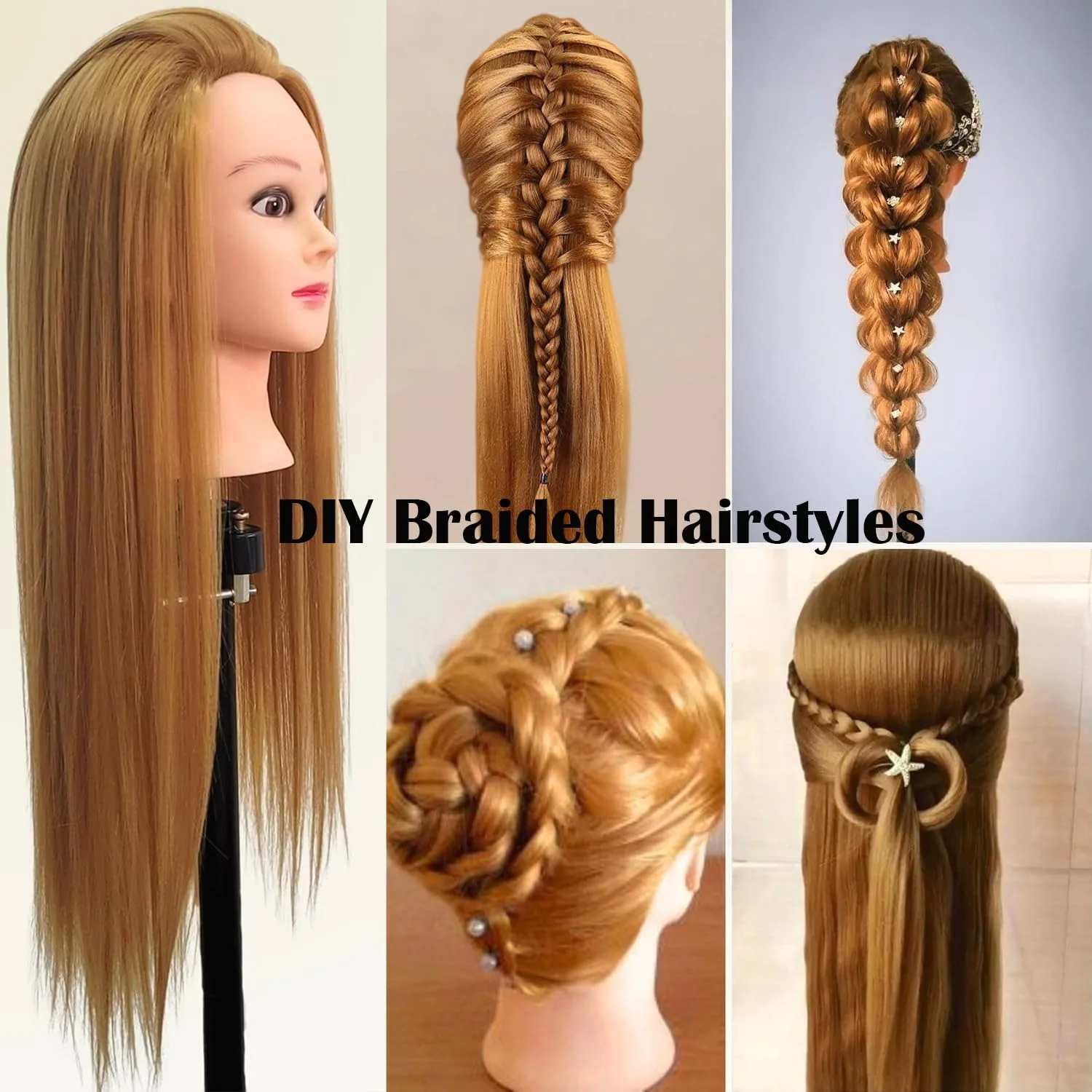 Synthetic Hair Mannequin Head For DIY Braid Styling Practice With Hairdressing Tools