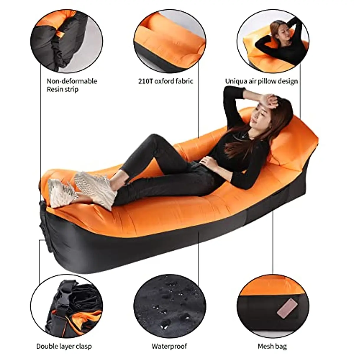 Șezlong gonflabil cu aer, hamac, portabil, impermeabil, anti-aer care scurge, husă canapea cu pernă pentru interior și exterior, camping_voghion.com