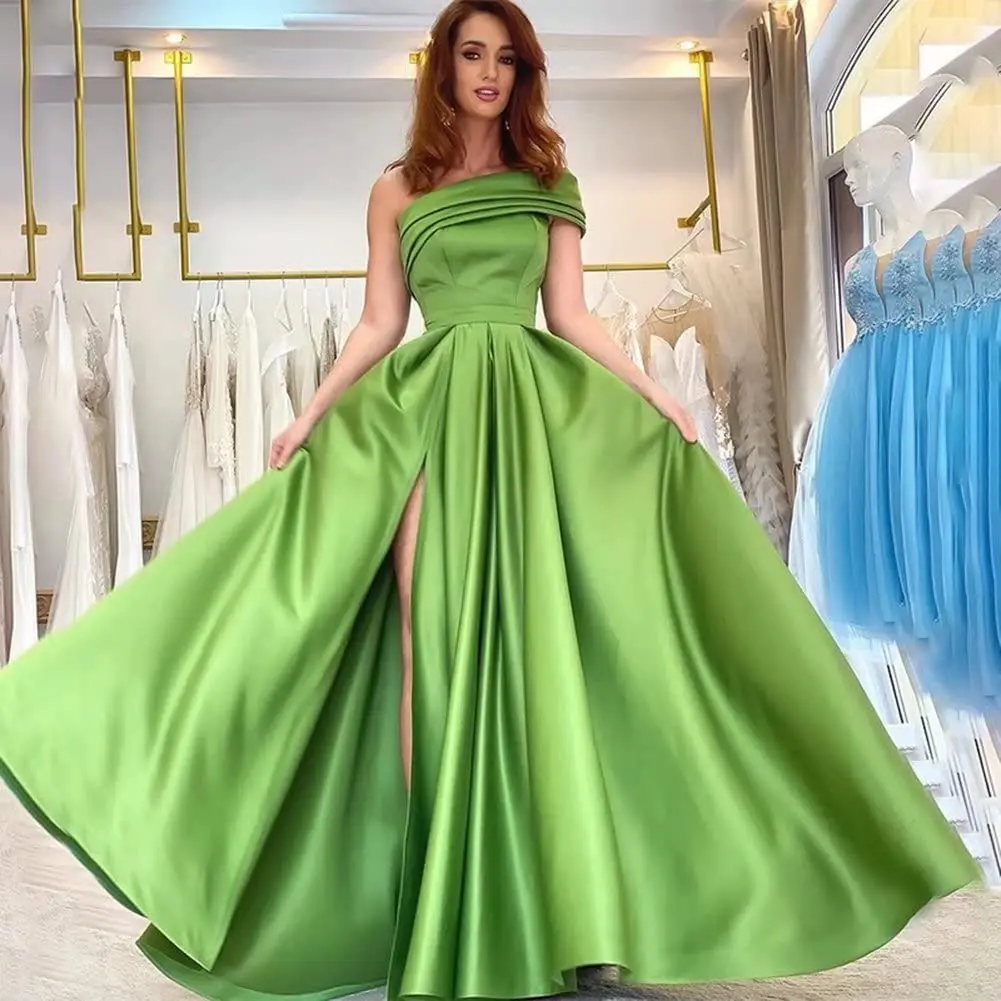 vintage prom dresses One Shoulder Evening Dresses Long Satin A Lineفساتين السهرة  Formal Party Gowns for Women with Slit beautiful prom dresses