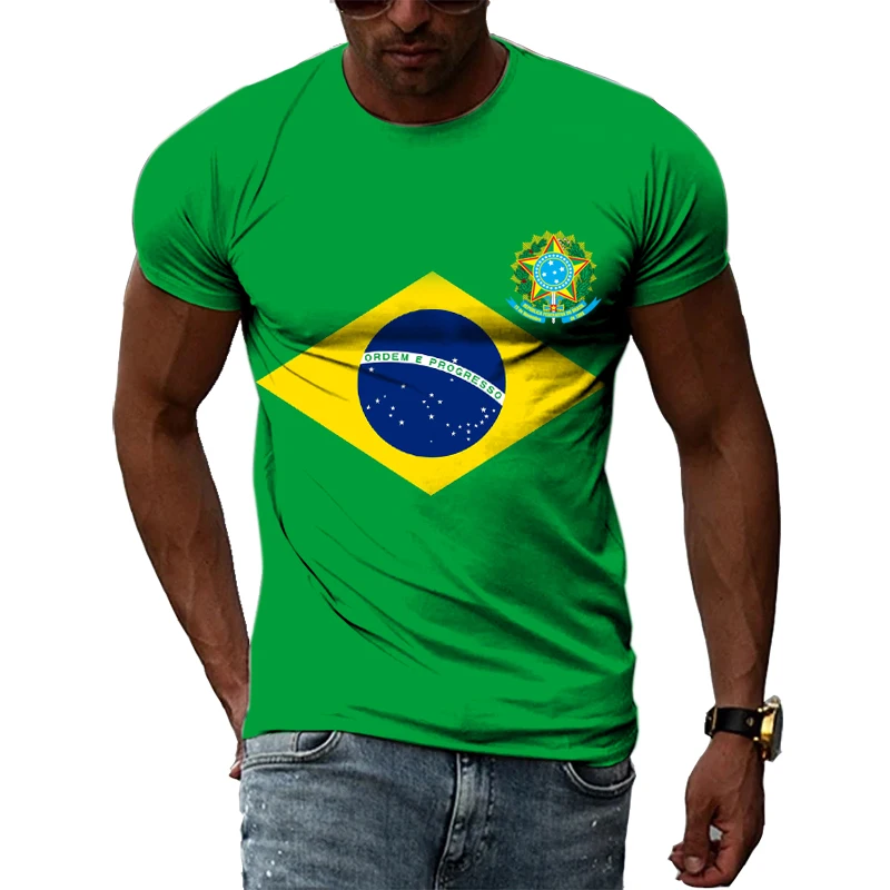 Brazilian Flag 3D Print Short Sleeve T Shirt