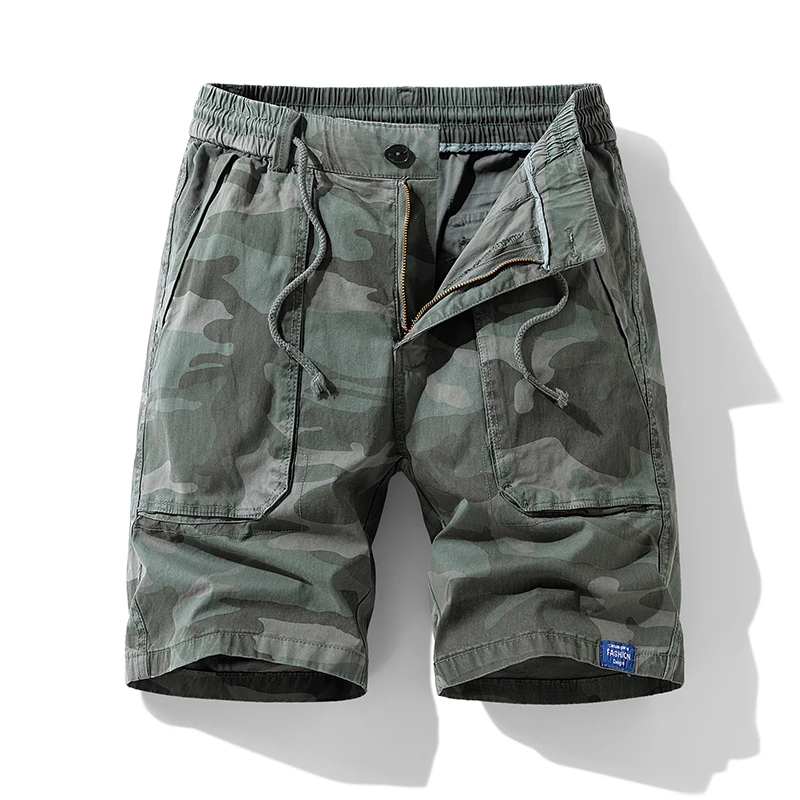 Men's Camouflage Cargo Shorts Summer Cotton Tactical Cargo Shorts Relaxed Fit Multi Pockets Hiking Shorts Military Khaki Overall