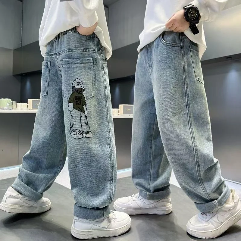2025 Spring Autumn Fashion Boys Denim Pants Children Trousers Casual Kids Jeans Pants for 4-14 Years Teenager Boys Clothing 1