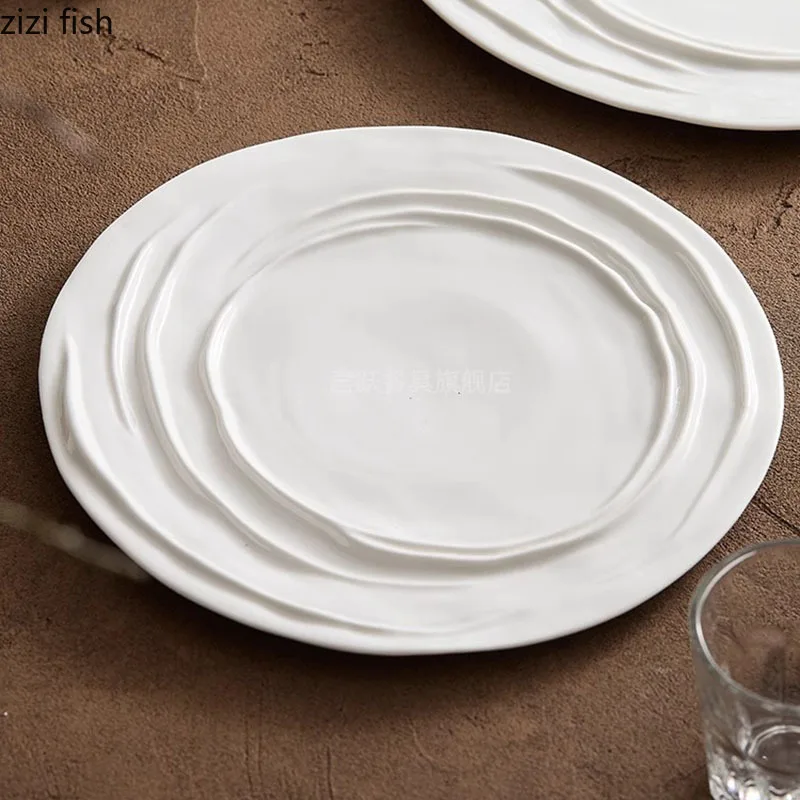 Creative Irregular Texture Ceramic Flat Plate Steak Plate Pasta Dessert Display Dish Molecular Cooking Specialty Tableware