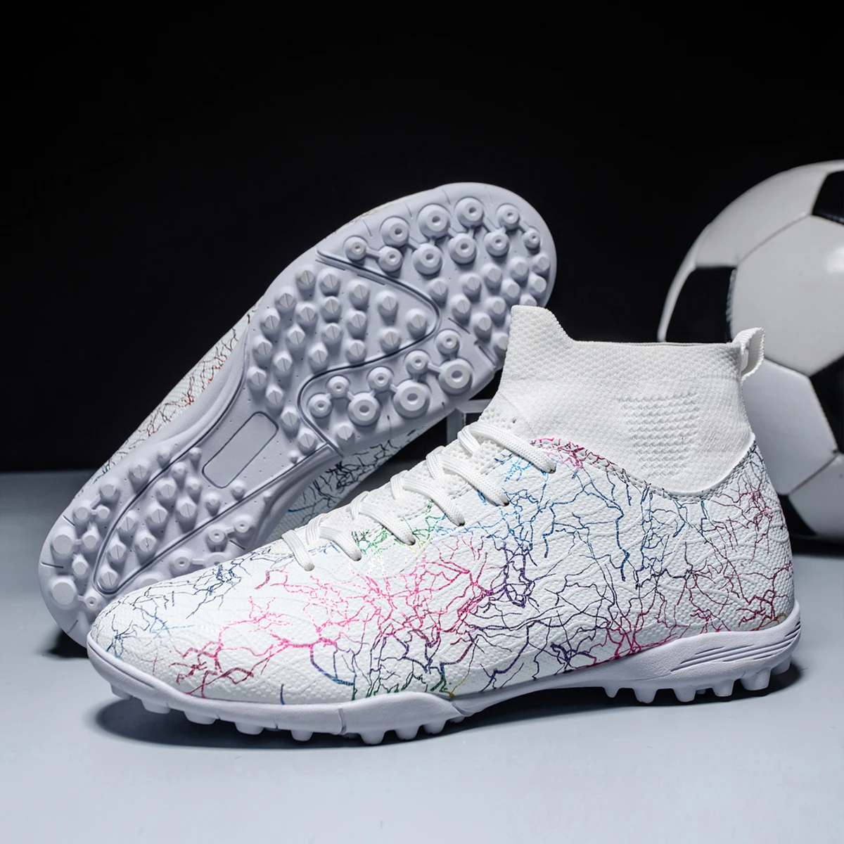 Football Shoes Professional High Top Soccer Shoes for Men Tf Broken Nails Short Nails Artificial Grass Training Breathable Anti Slip