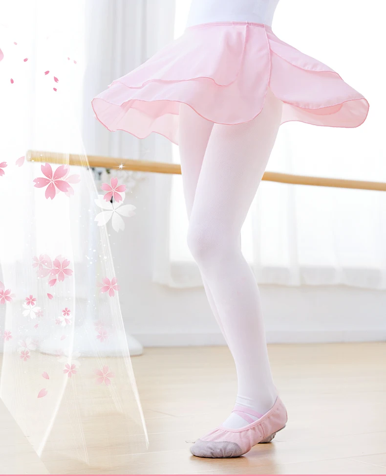 Mädchen-Chiffon-Ballettrock, rosa Tanzrock, Kinder-Rock zum Anziehen, zweilagiger Rock, elastischer Bundrock, Tutu-Rock für Ballerina – Detail 1