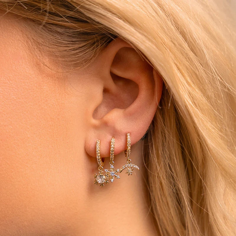 Creolen aus 925er-Sterlingsilber mit Nadel, kleine Huggies-Creolen für Damen, winziger Kristall-Zirko-Anhänger, Knorpel-Ohrringe, Piercing-Schmuck – Detail 39