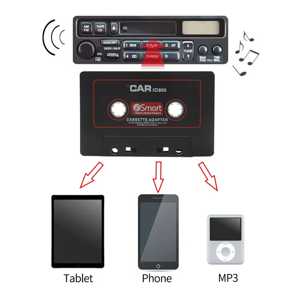 Kebidumei Car Cassette Player Tape Adapter Cassette Mp3 Player Converter For iPod For iPhone MP3 AUX Cable CD 3.5mm Jack
