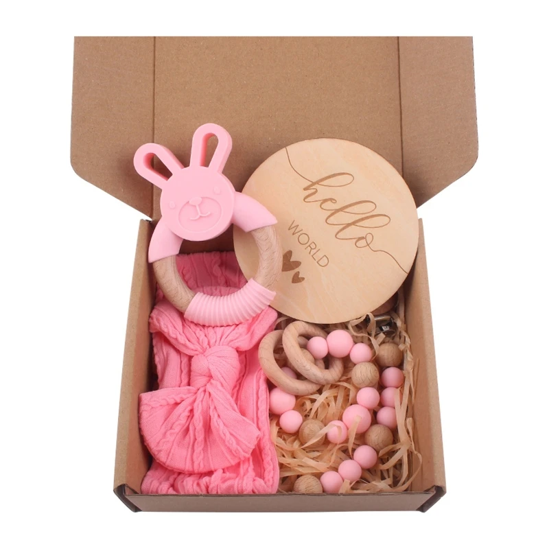 Baby Bath Towel Set Bibs Double Sided Cotton Blanket Wooden Rattle Brushs Pacifier Chain Bracelet Baby Stuff Home Newborn Gifts