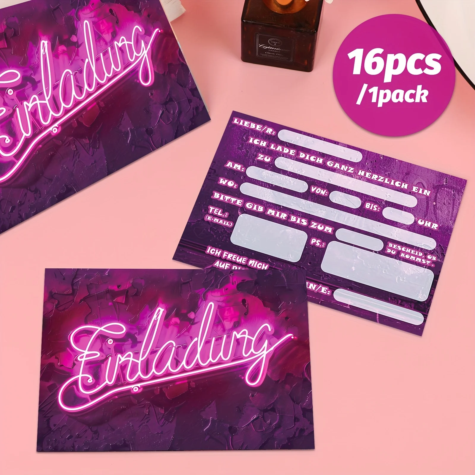 16 Stk. Neon-Graffiti-Party-Einladungskarten – Lebhafte Nachtthema, Geburtstags- und Schulveranstaltungsdekorationen – Detail 2