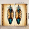 2pcs, spring summer Curtains Retro feather Indiana ethnic culture style simple Yarn Curtains Durable Polyester Outdoor 3