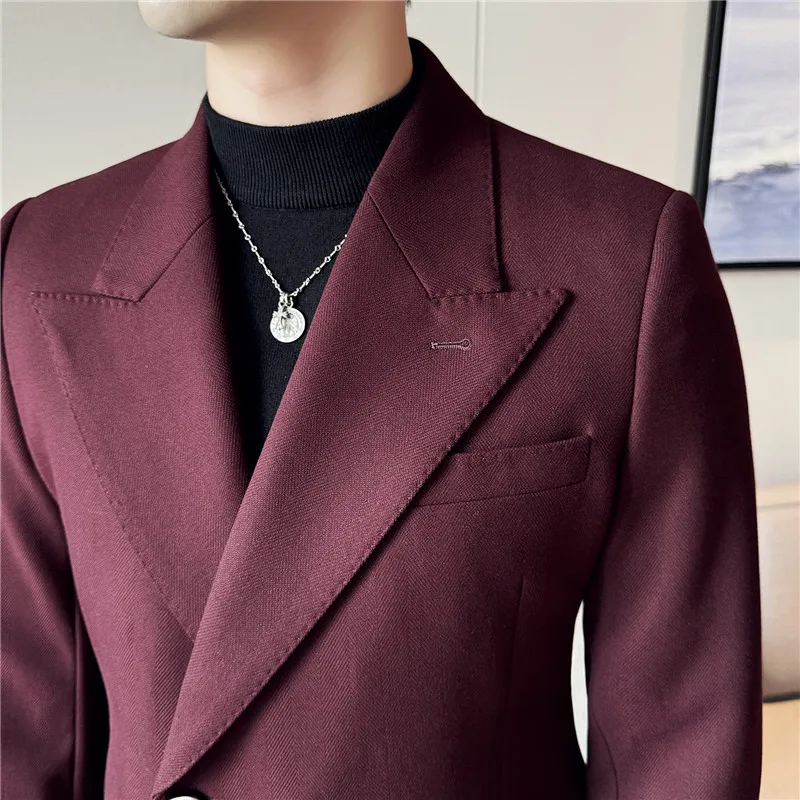 Double Breasted Blazer Jackets Men High Quality Plain Color Mens Casual Blazers Slim Fit Business Formal Wear Luxury Suit Coats