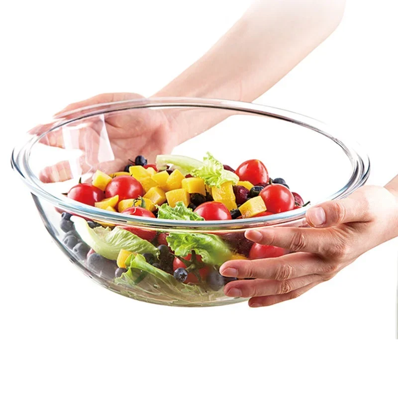 

28cm/33cm Large Capacity High Borosilicate Glass Salad Bowl Microwavable Kitchen Cooking Baking Egg Food Mixing Bowls Container