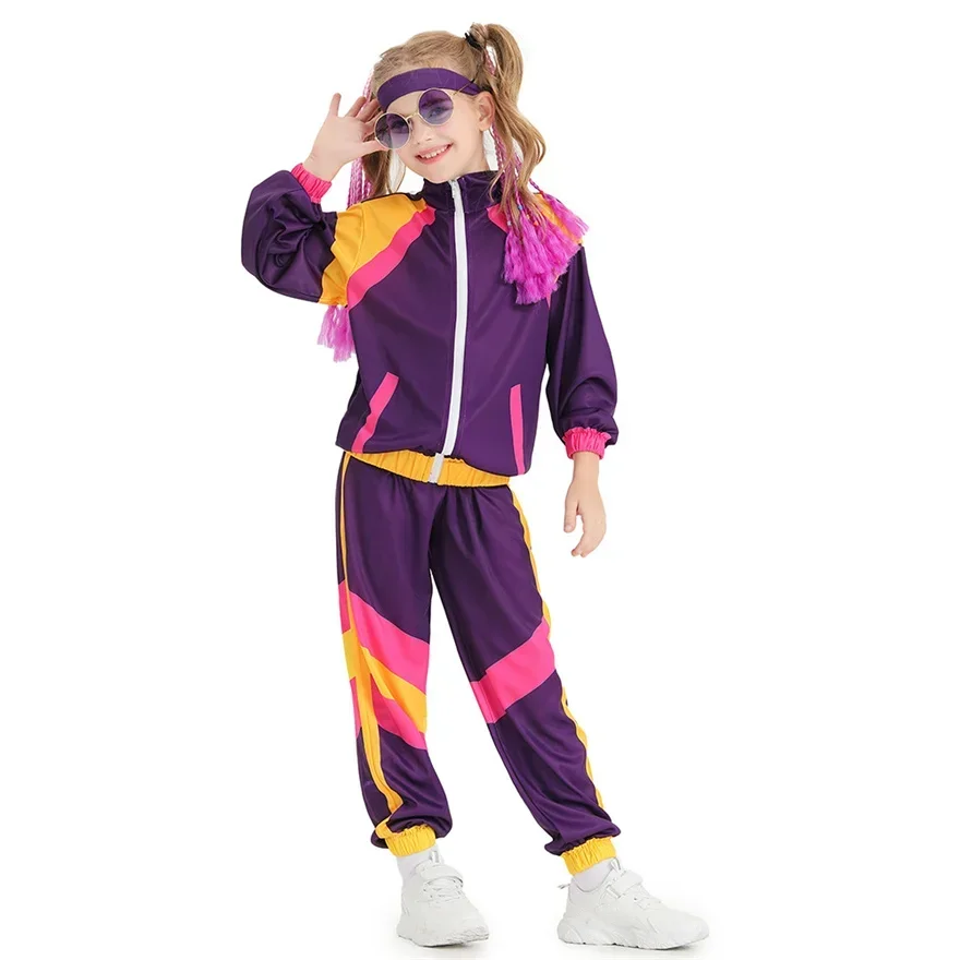 Children Carnival Hippie Cosplay Vintage Party 70s 80s Rock Disco Outfits Stage Performance Baseball Suit Kids Halloween Costume