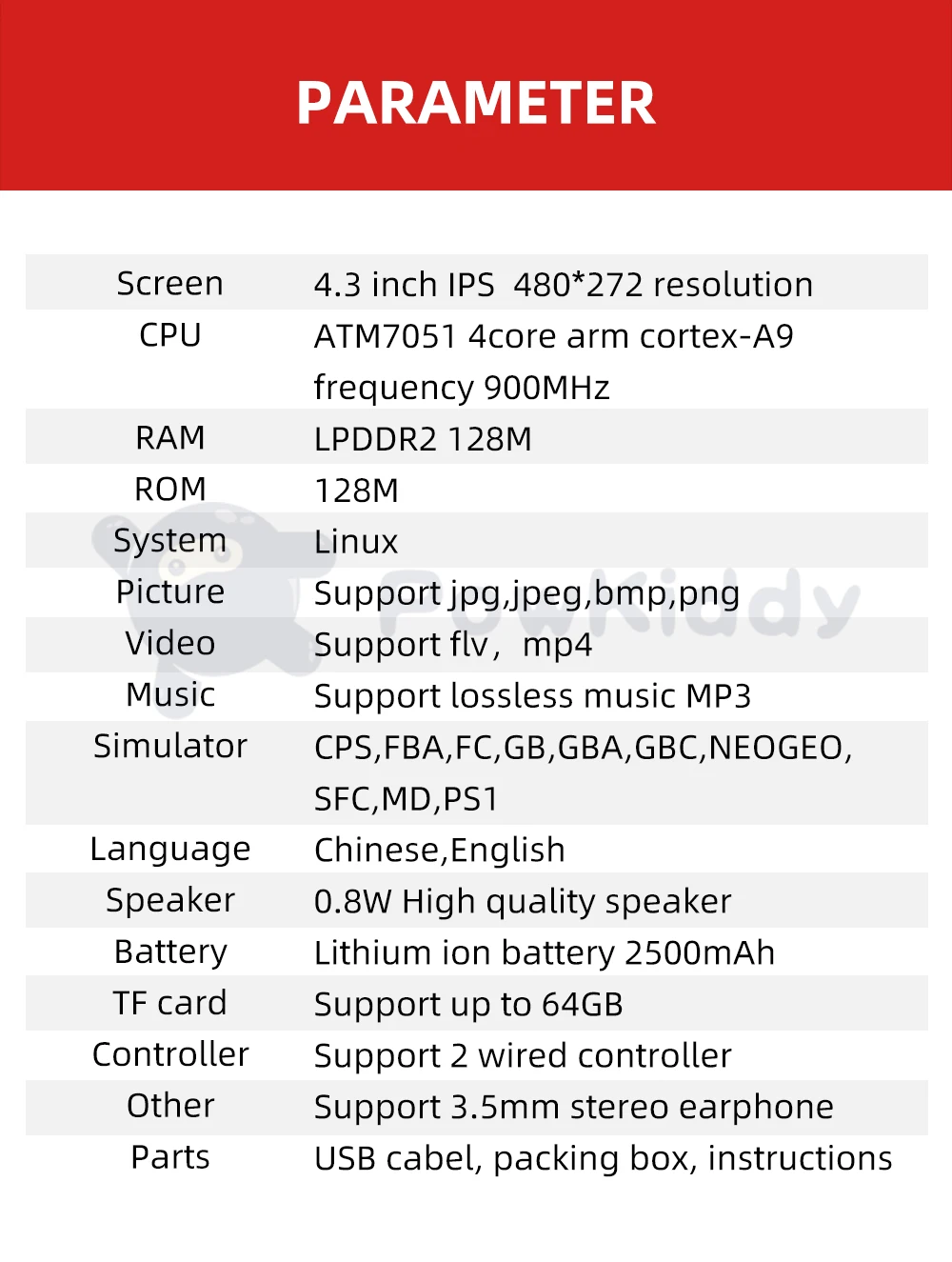 POWKIDDY X39pro 4.3 Inch IPS Screen Handheld Video Game Console X39 Retro Game PS1 Support Wired Controllers Children's gifts