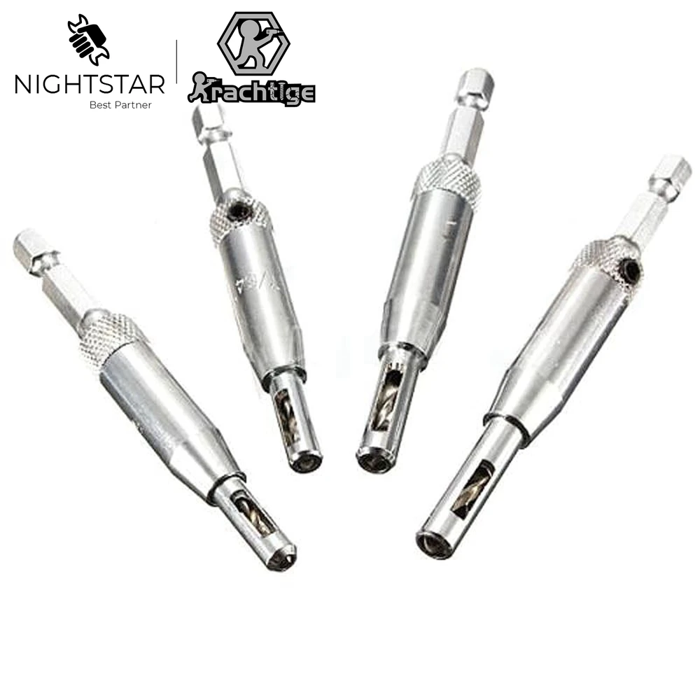 

4Pcs Self Centering Hinge Drill Bits Set Door Cabinet Pilot Holes HSS Hex Recess 5/64 7/64 9/64 11/64