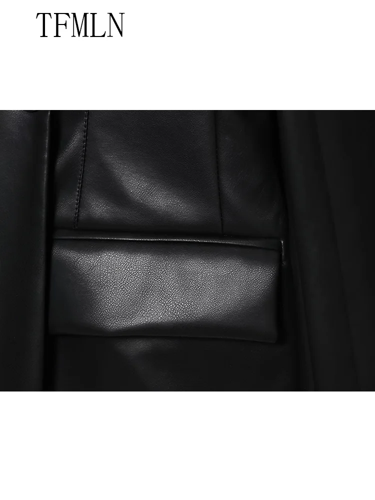 Fashion Women Slim Faux Leather Jackets 2025 Autumn Winter Notched Single Button Causal Chic Coats Full Sleeve Pockets Outwear