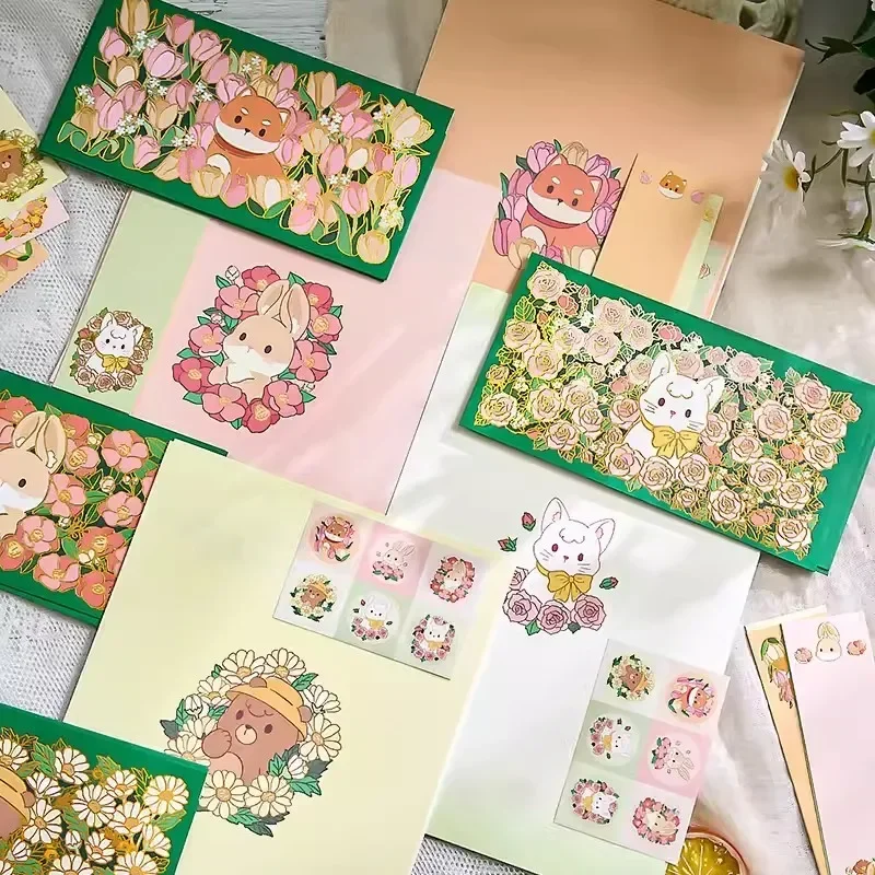 Cute Envelopes Letters Kawaii Cash Envelopes Letter Pads Bookmarks Postcards Cover Stickers Korean Stationery kraft paper envelopes mailing envelopes 22pcs/Set