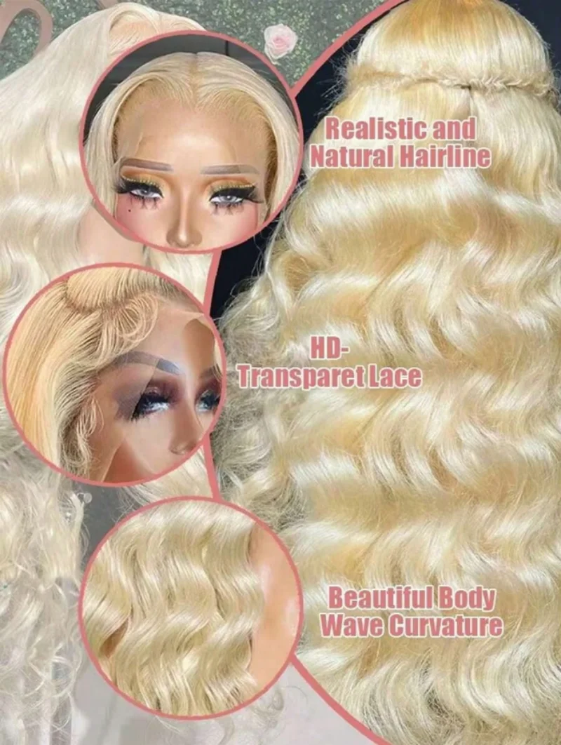 34 Inch 613 Honey Blonde Body Wave 200 Density 13x6 HD Lace Front Human Hair Wigs 13x4 HD Lace Frontal Wig for black women 3