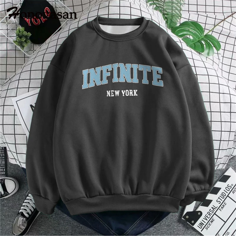 

Honovasan Autumn Loose Long Sleeve Sweatshirt Male Fashion High Street Letter Graphic Hoodies 2023 Oversized O-neck Men Pullover