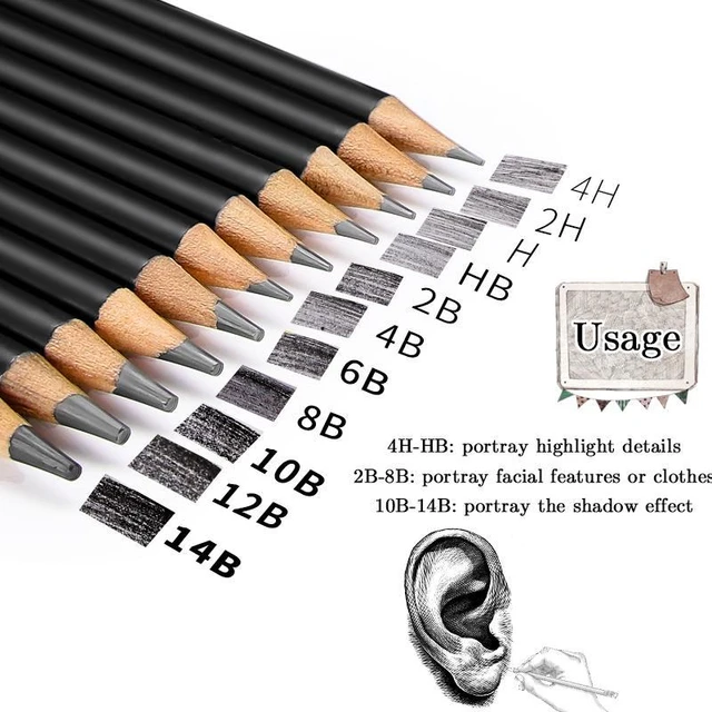 Drawing Pencils Set of 14 (B - 12B) Sketch Pencils for Drawing