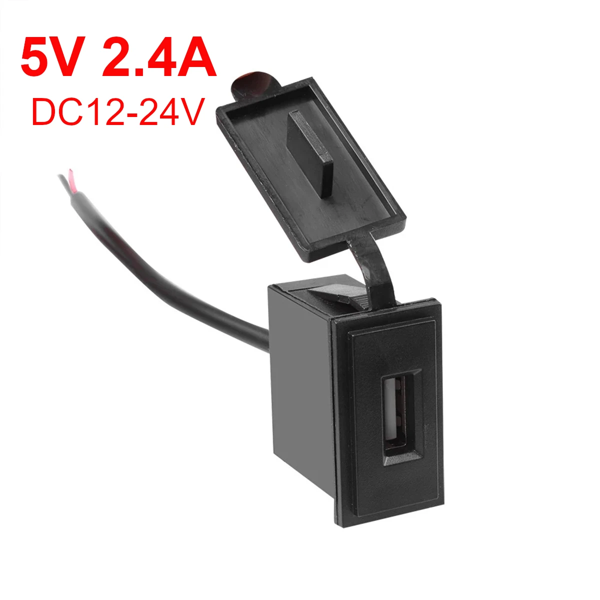 Único soquete do carregador do carro do USB, adaptador do poder, forma quadrada, impermeável para a motocicleta, rv, barco, 5V, 2.4A, 12V, 24V