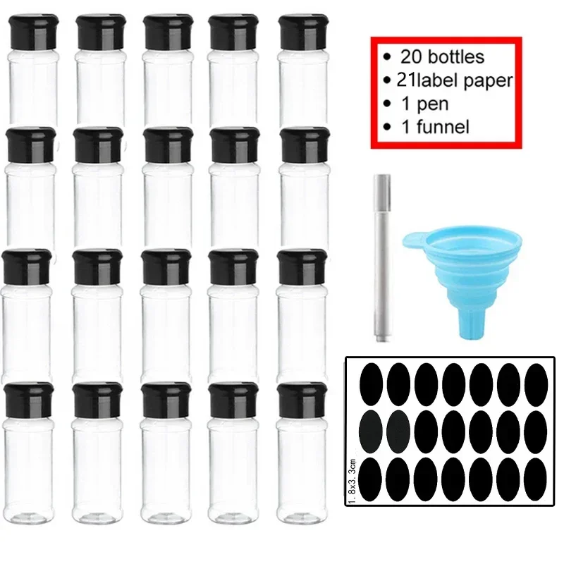 Spices bottle Spice Jars Set 5/10/15/20PC Jars for Spices Salt and Pepper Shaker Seasoning Jar Spice Organizer Plastic Barbecue Condiment