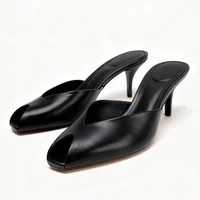 Sexy Peep Toe Design Brand High Heel Slippers Women High Quality Patent Leather Thin Heel Slide Sandals Fashion Party Dress Shoe - Image 2