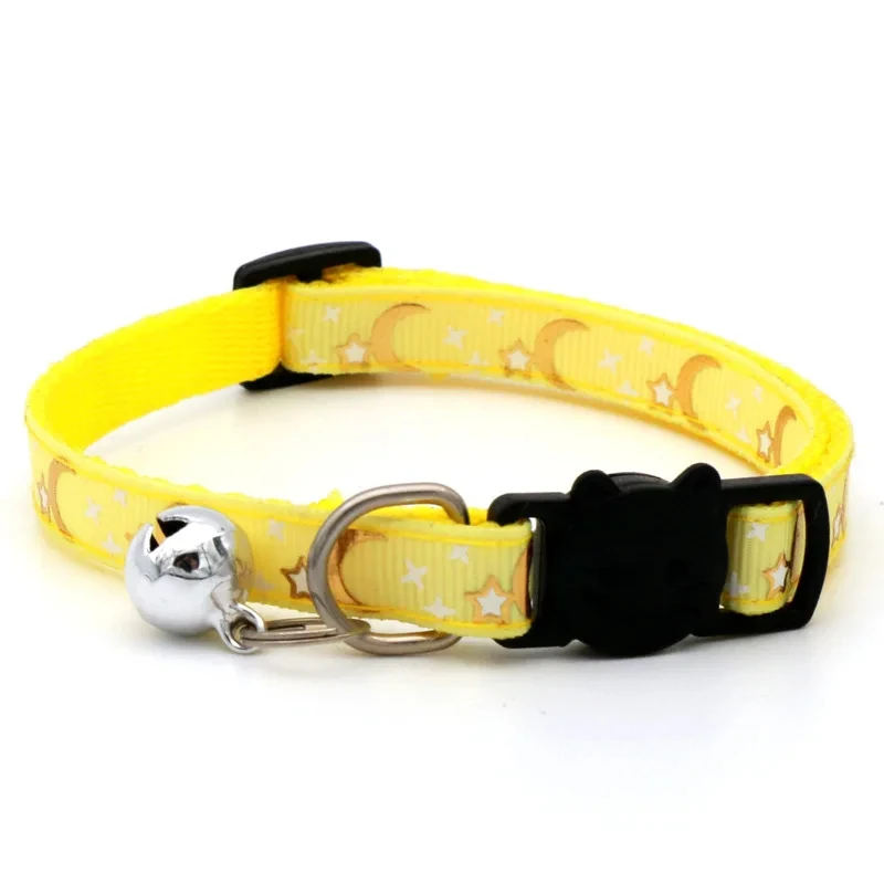 Pet Collar With Bell Cartoon Star Moon Dog Puppy Cat Kitten Collar Adjustable Safety Bell Ring Necklace Pet Accessories