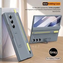 Premium Hinge Protect Case with Stylus & Tempered Glass Screen Protector - Anti - Drop Stand Cover - Galaxy Z Fold4 (Grey)