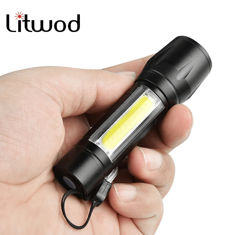 

XP-G Q5 &COB Leds Flashlight Torch Aluminum Waterproof Camping Bulbs Shock Resistant Zoomable 14500 portable light Rechargeable