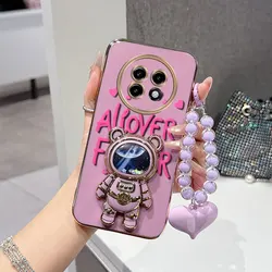 Floral Fan Design Phone Case Bundle with Lanyard and Stand for Realme 14 Pro (PURPLE)