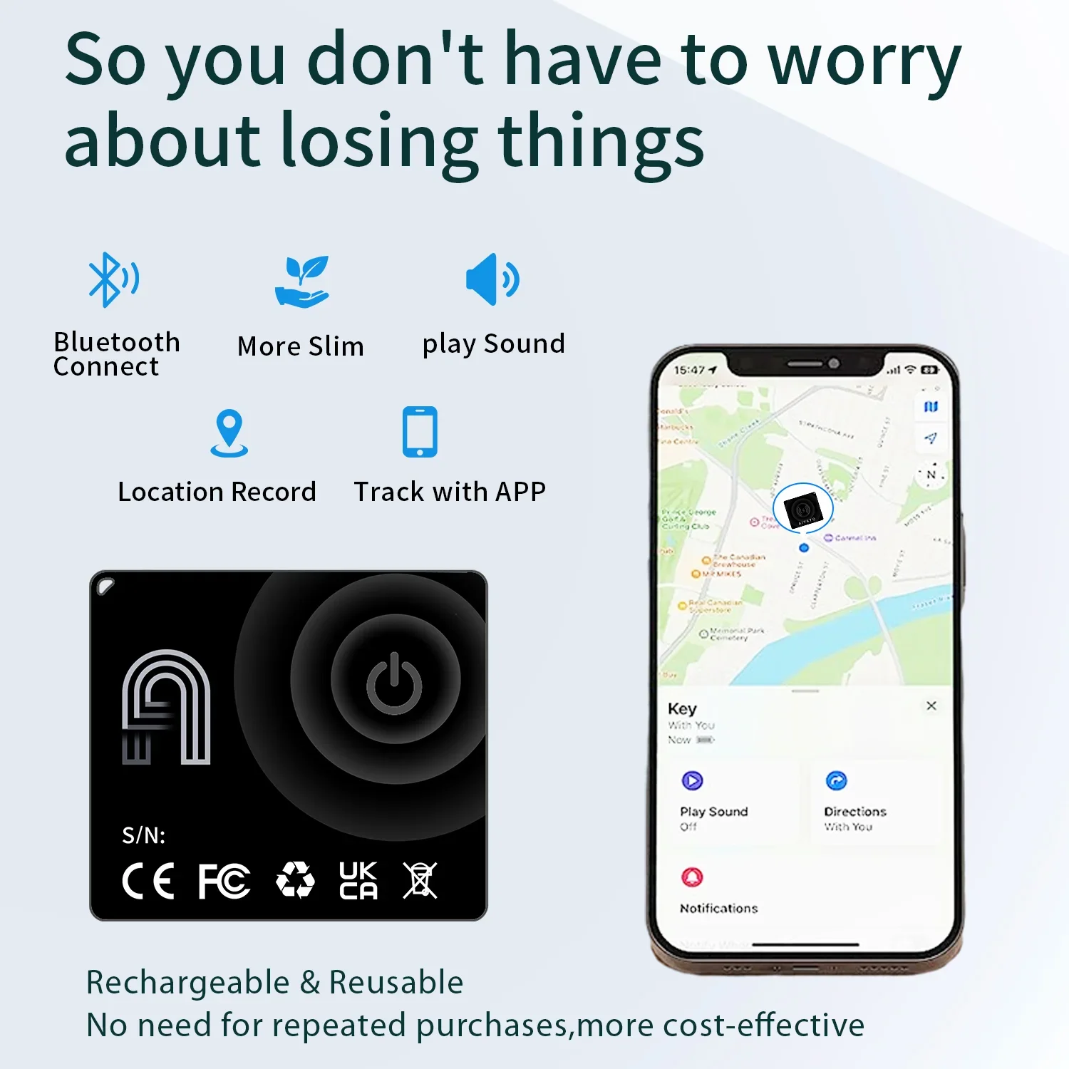 Anti Lost Tracker GPS Locator Key Finder Anti Lose Tracker Item Locator Key Chain Locator Anti Lost Locator Tracker Card with Find My for Apple Tag Ultra Thin Support Wireless Charging IOS System Free APP GPS Locator Wallet Key Bag Pet