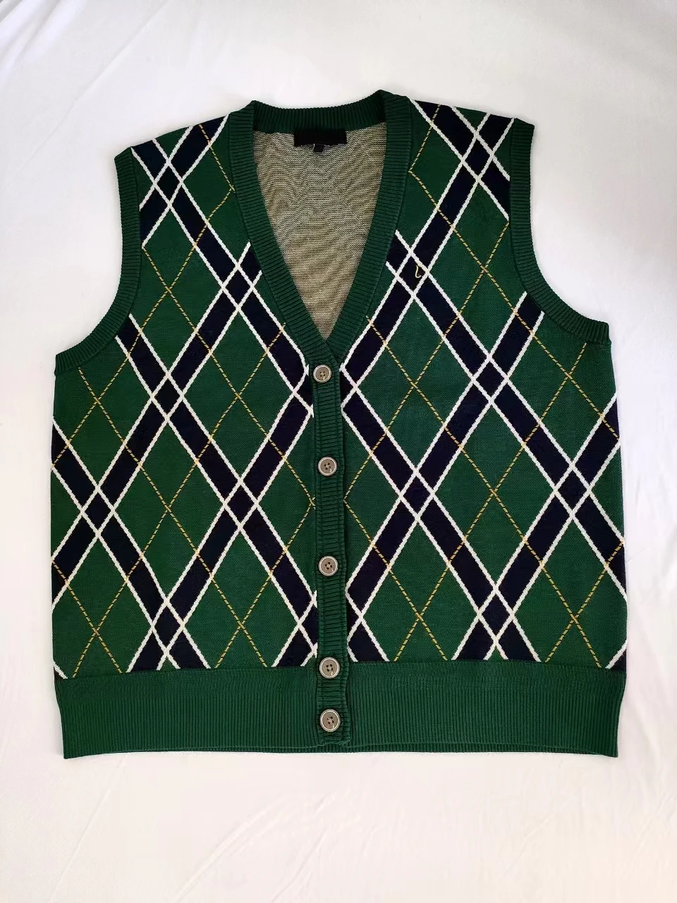 새로운 봄 가을 여성용 V넥 골프 니트 조끼 민소매 가디건 커플 자카드 캐주얼 버튼 올드스쿨 패션