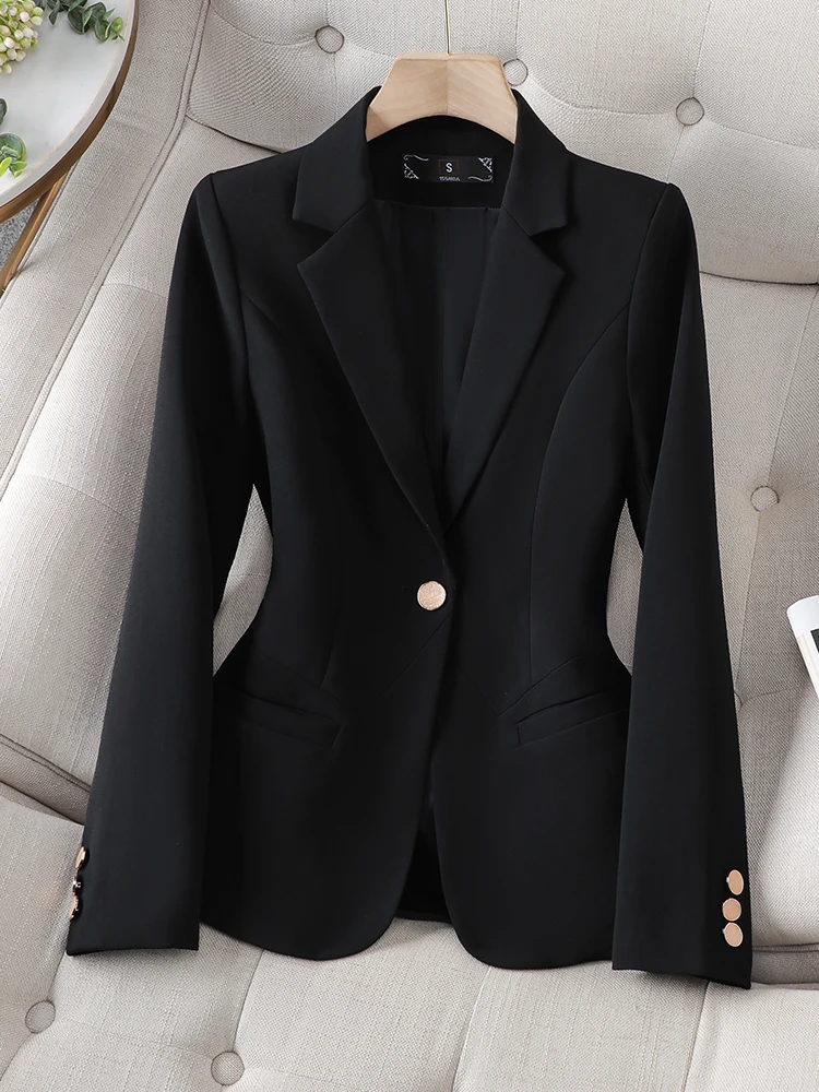 

Office Ladies Formal Blazer 2023 Autumn Winter Women Black Beige Coffee Single Button Long Sleeve Coat Business Chic Slim Jacket