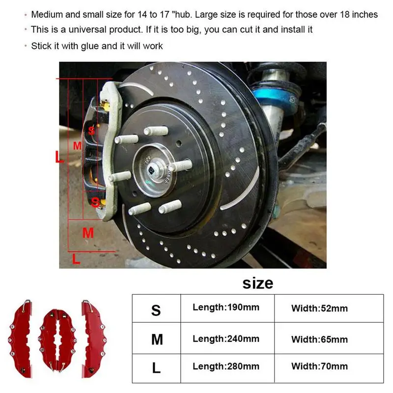 2PCS S/M/L 3D Style Car Disc Brake Caliper Cover Red Car Brake Pad Accessories for Front Rear Wheel Decor Auto Disc Covers